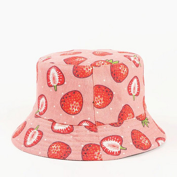 LDSLYJR Καπέλο καπέλο με στάμπα με βαμβακερή φράουλα Καπέλο ψαράδικο Καπέλο ταξιδιού εξωτερικού χώρου Καπέλο ηλίου για κορίτσια και γυναίκες 272