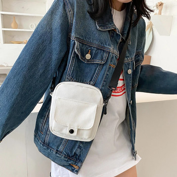 Модни дамски платнени дамски чанти през рамо Корейски едноцветен студентски телефон Портмоне Обикновен цип Малка месинджърска чанта Crossbody 2022