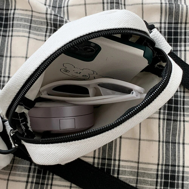 Moteriškos drobinės rankinės ant pečių Korėjietiška vienspalvė studentiška telefono piniginė, paprastas užtrauktukas, mažas žinučių maišelis 2022 m.