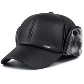 Téli új férfi sapka műbőr baseball sapka, divatos fülvédő sapka, sapka, téli kültéri meleg sapka, idős kalap