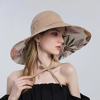Γυναικείο καπέλο ψαράδικο καπέλο ψαράδικο καπέλο δύο όψεων Βαμβακερό πτυσσόμενο καπέλο λεκάνης καπέλο υπερμεγέθους κουβά Καλοκαιρινό καπέλο άδειο επάνω καπέλο