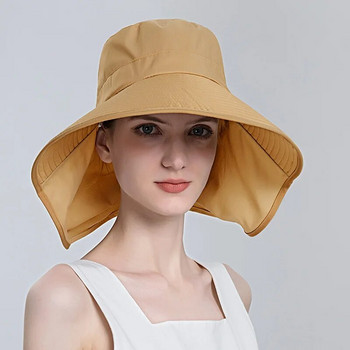 Γυναικείο καπέλο καλοκαιρινό κάδο με τρύπα από αλογοουρά Lady sun Protection σκουφάκι πεζοπορίας με σάλι λαιμού με φαρδύ γείσο για εξωτερική παραλία