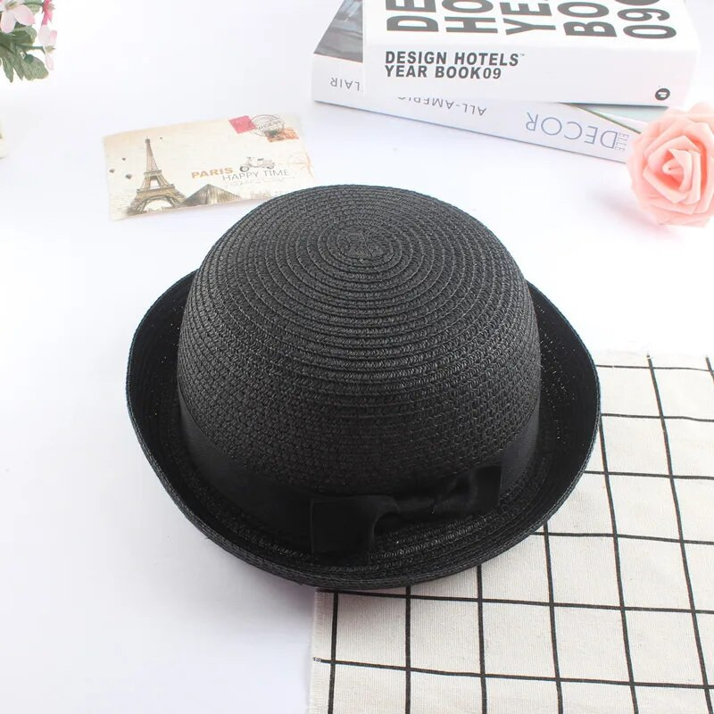 Modni roditelj-dijete Slatki šeširi za sunčanje s leptir mašnama Djevojčica ručno rađena šeširi za sunčanje od slame sa širokim obodom Ležerni šešir za sjenilo ljetni ženski šešir za plažu