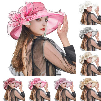 Елегантна дамска лятна шапка, широка булчинска шапка, листа, цветя, полиестерни шапки за душ, едноцветни слънцезащитни козирки, шапки