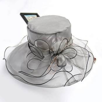 Κομψό γυναικείο καλοκαιρινό καπέλο φαρδύ νυφικό λουλούδι Διχτυωτό από πολυεστέρα Καπέλα ντους μονόχρωμα προστατευτικά από τον ήλιο Καπέλα