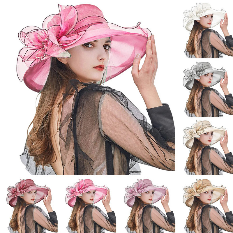 Elegantne naiste suvemüts lai pruudi stiilis lehtlillega võrk polüestrist dušimütsid ühevärvilised päikesekaitsevisirid mütsid