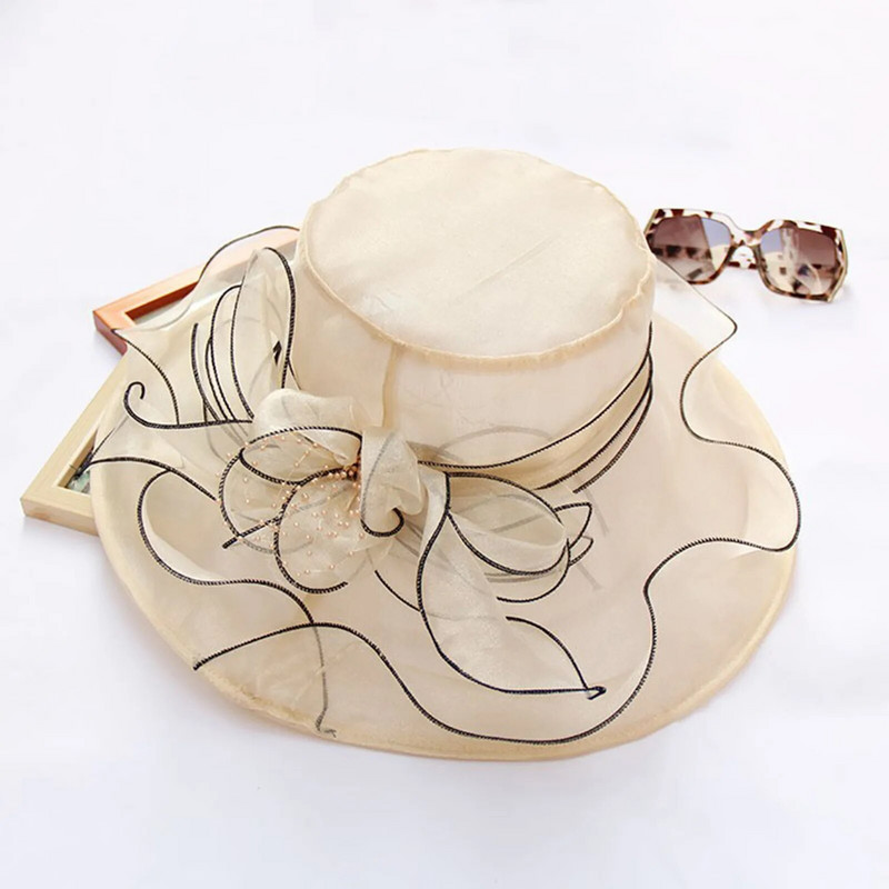 Elegantne naiste suvemüts lai pruudi stiilis lehtlillega võrk polüestrist dušimütsid ühevärvilised päikesekaitsevisirid mütsid
