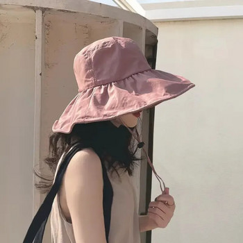 Модна дамска слънцезащитна плажна шапка Пролет Лято Слънцезащитна шапка Шапка с голяма периферия Кофа Hat Edge Anti-ultraviolet Uv Слънцезащитна шапка UPF 50+