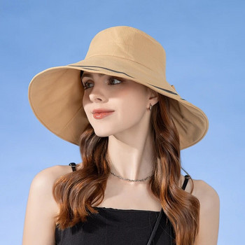 Дамска лятна сгъваема шапка-кофа за плажна ваканция Дамска пролетна райета Боулер за открито Слънцезащитен крем Елегантна слънцезащитна шапка