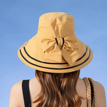 Дамска лятна сгъваема шапка-кофа за плажна ваканция Дамска пролетна райета Боулер за открито Слънцезащитен крем Елегантна слънцезащитна шапка