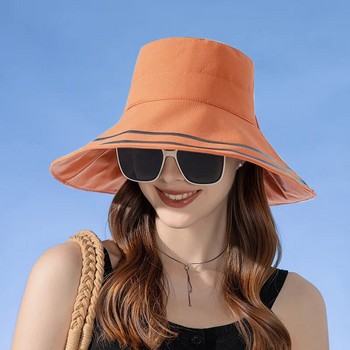 Γυναικείο καπέλο καλοκαιρινό πτυσσόμενο κάδο για Beach Holiday Lady Spring ριγέ μπόουλερ για αντηλιακό εξωτερικού χώρου Κομψό αντηλιακό καπάκι