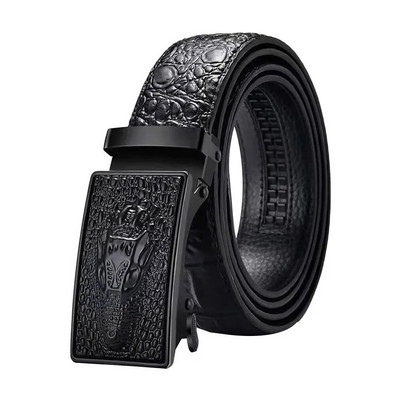 Men`s Leather Belt Automatic Buckle Waistband Business Casual Crocodile Pattern Leather Belt