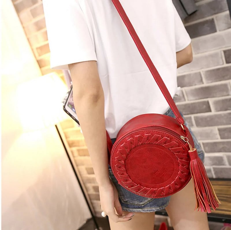 Moteriškos apvalios rankinės Moteriškas laisvalaikio ant peties skersinis krepšys Reguliuojamas pintas kutas Mažos rankinės Moterų pirkinių krepšys