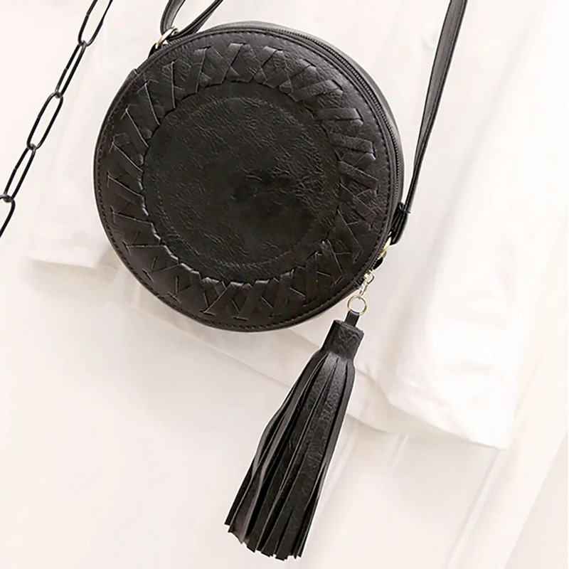 Moteriškos apvalios rankinės Moteriškas laisvalaikio ant peties skersinis krepšys Reguliuojamas pintas kutas Mažos rankinės Moterų pirkinių krepšys