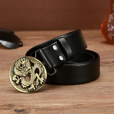 Western cowboy dragon personality leisure zinc alloy belt buckle PU belt men and women same style