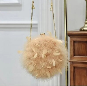 Moterų plunksnų rankinė Prabangus apskritas krepšys Mažos grandinėlės per petį kryžminiai krepšiai moterims vakariniam vakarėliui pliušiniai sankabos krepšiai