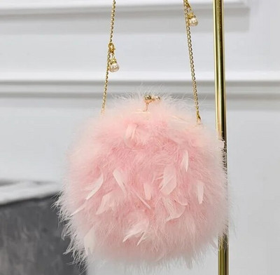 Moterų plunksnų rankinė Prabangus apskritas krepšys Mažos grandinėlės per petį kryžminiai krepšiai moterims vakariniam vakarėliui pliušiniai sankabos krepšiai