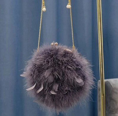 Moterų plunksnų rankinė Prabangus apskritas krepšys Mažos grandinėlės per petį kryžminiai krepšiai moterims vakariniam vakarėliui pliušiniai sankabos krepšiai