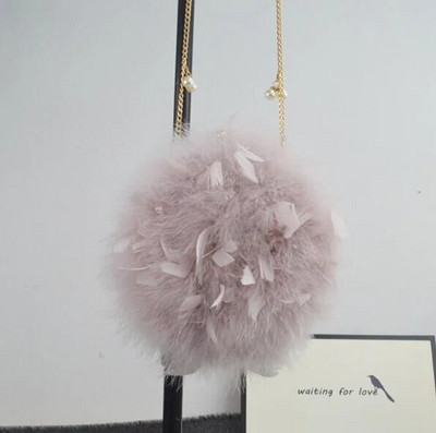 Moterų plunksnų rankinė Prabangus apskritas krepšys Mažos grandinėlės per petį kryžminiai krepšiai moterims vakariniam vakarėliui pliušiniai sankabos krepšiai