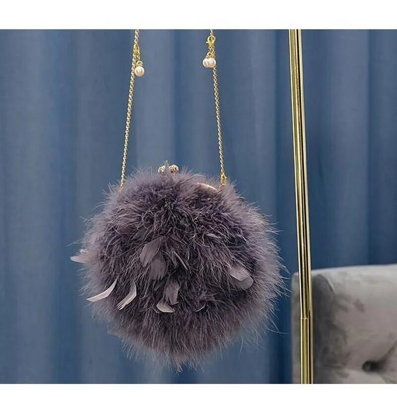 Moterų plunksnų rankinė Prabangus apskritas krepšys Mažos grandinėlės per petį kryžminiai krepšiai moterims vakariniam vakarėliui pliušiniai sankabos krepšiai