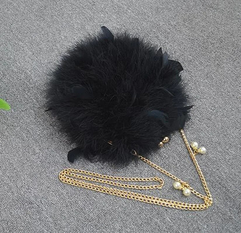 Moterų plunksnų rankinė Prabangus apskritas krepšys Mažos grandinėlės per petį kryžminiai krepšiai moterims vakariniam vakarėliui pliušiniai sankabos krepšiai