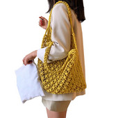 Naujas šiaudų krepšys, medvilninis pamušalas, tuščiaviduris austas krepšys, skirtas vasaros tinkliniam paplūdimio krepšiui moteriškai tinklinė rankinė FHC05B