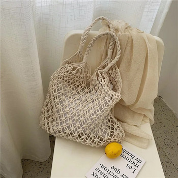 Нова сламена чанта Памучна подплата Издълбана тъкана чанта за лятна мрежеста плажна чанта Женска мрежеста ръчна чанта FHC05B
