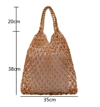 Нова сламена чанта Памучна подплата Издълбана тъкана чанта за лятна мрежеста плажна чанта Женска мрежеста ръчна чанта FHC05B
