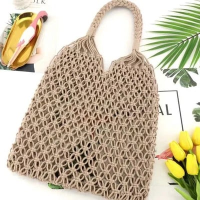 Naujas šiaudų krepšys, medvilninis pamušalas, tuščiaviduris austas krepšys, skirtas vasaros tinkliniam paplūdimio krepšiui moteriškai tinklinė rankinė FHC05B