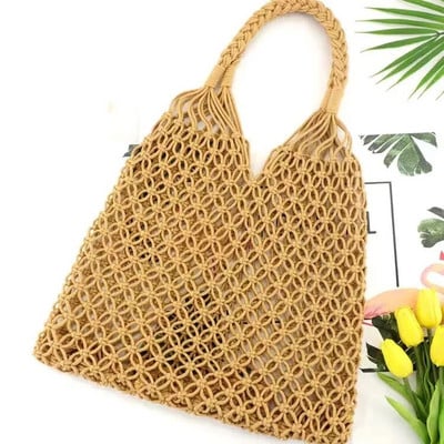 Naujas šiaudų krepšys, medvilninis pamušalas, tuščiaviduris austas krepšys, skirtas vasaros tinkliniam paplūdimio krepšiui moteriškai tinklinė rankinė FHC05B