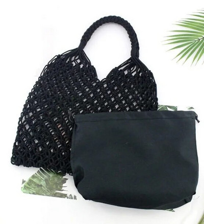 Naujas šiaudų krepšys, medvilninis pamušalas, tuščiaviduris austas krepšys, skirtas vasaros tinkliniam paplūdimio krepšiui moteriškai tinklinė rankinė FHC05B