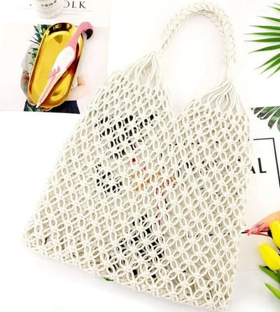 Naujas šiaudų krepšys, medvilninis pamušalas, tuščiaviduris austas krepšys, skirtas vasaros tinkliniam paplūdimio krepšiui moteriškai tinklinė rankinė FHC05B