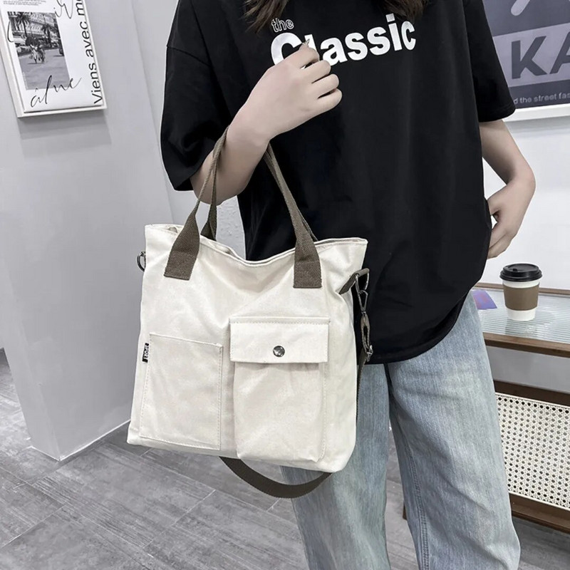 Moteriškas drobinis krepšys Vienspalvis dizainerio moteriškas laisvalaikio rankinė per petį Didelės talpos medvilninis daugkartinis pirkinių paplūdimio krepšys
