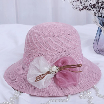 Női szalmakalap széles karimájú napvédő strandsapka hálós virágok csípős szalmakalap alkalmi női lapos felső elegáns sapka