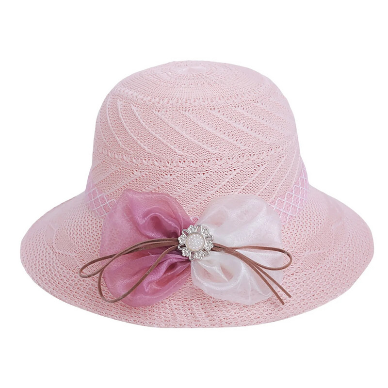Női szalmakalap széles karimájú napvédő strandsapka hálós virágok csípős szalmakalap alkalmi női lapos felső elegáns sapka