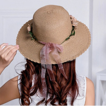 Ваканционна елегантна дамска шапка Цветен венец Тревна шапка Слънчева тревна шапка Плажно цвете Въже Дизайнер на дамски модни аксесоари