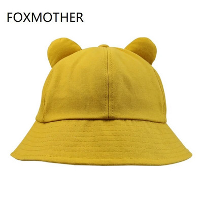 FOXMOTHER Нова сладка модна жълто-розова едноцветна кофа с котешки уши Дамска корейска шапка