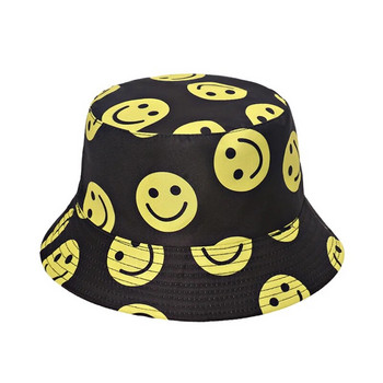 2021 Καπέλο με χρυσάνθεμο με χρυσάνθεμο Smiley Face Ανδρικό και γυναικείο καπέλο χιπ χοπ καλοκαιρινό καπέλο ψαρά με πτυσσόμενο καπέλο διπλής όψης Casual