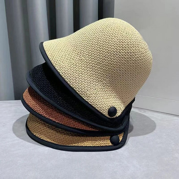 Μαύρο μασίφ καπέλο καπέλο μόδας Καλοκαίρι Παναμά Καπέλο Γυναικεία παραλία Ήλιος Ψάρεμα Αγορές Boonie καπέλο Γυναικείο καπέλο Gorra καπέλο κάδου