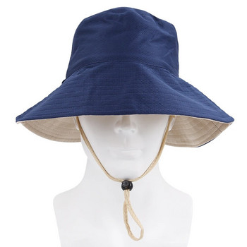 Двустранна сгъваема шапка тип кофа за жени Момичета Лятна шапка за слънце Шапка с рибарска козирка Анти-UV широка периферия Слънцезащитни шапки Памучни шапки