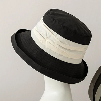 Сгъваема лятна тънка шапка с кофа за сенник Дамска корейска японска мода Ins Съвпадащи цветове шапка за слънце Външна слънцезащитна шапка за мивка