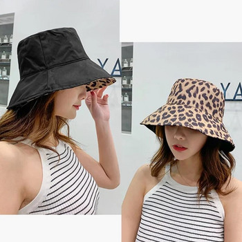 2023 Νέα γυναικεία καπέλα με κουβά λεοπάρ τύπωμα Πτυσσόμενα ανδρικά καπέλα παραλίας Flat Top Sun Ψαροκάπελα υψηλής ποιότητας Flat Panama Hat Street