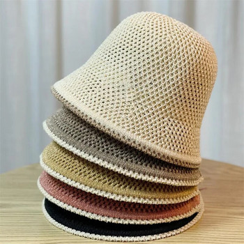 Κοίλο βαμβακερό υφαντό καπέλο κουβά που αναπνέει για γυναικεία μόδα 2023 καλοκαιρινά καλύμματα μικρής μαρκίζας για κυρίες Πλεκτό καπέλο νιπτήρα