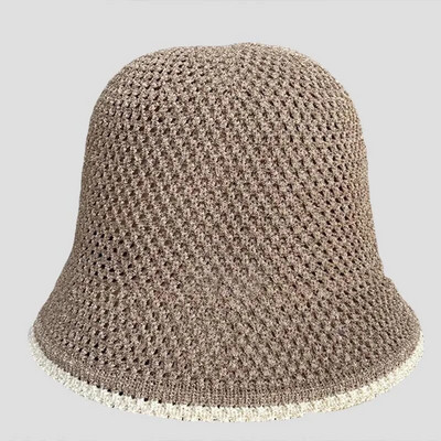 Куха дишаща памучно тъкана шапка тип кофа за жени, мода лято 2023 г., малки шапки с стрехи за дами Сенник, плетена шапка за мивка