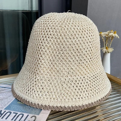 Õõnes hingav puuvillane kootud ämbrimüts naistele, mood 2023 suvine väikesed räästakübarad naistele Päikesevarju kootud kraanikausimüts