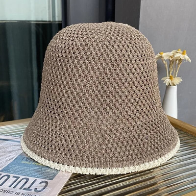 Õõnes hingav puuvillane kootud ämbrimüts naistele, mood 2023 suvine väikesed räästakübarad naistele Päikesevarju kootud kraanikausimüts