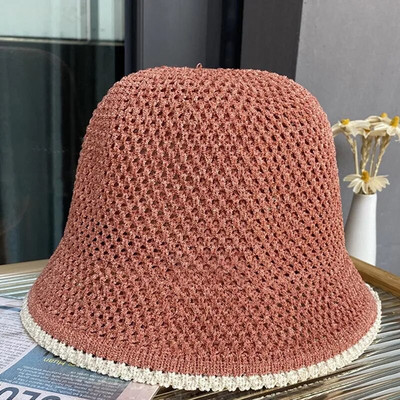 Õõnes hingav puuvillane kootud ämbrimüts naistele, mood 2023 suvine väikesed räästakübarad naistele Päikesevarju kootud kraanikausimüts