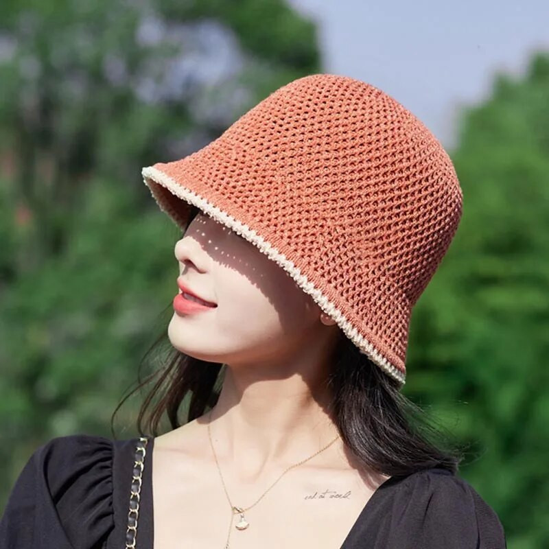 Õõnes hingav puuvillane kootud ämbrimüts naistele, mood 2023 suvine väikesed räästakübarad naistele Päikesevarju kootud kraanikausimüts