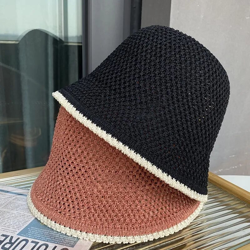 Õõnes hingav puuvillane kootud ämbrimüts naistele, mood 2023 suvine väikesed räästakübarad naistele Päikesevarju kootud kraanikausimüts