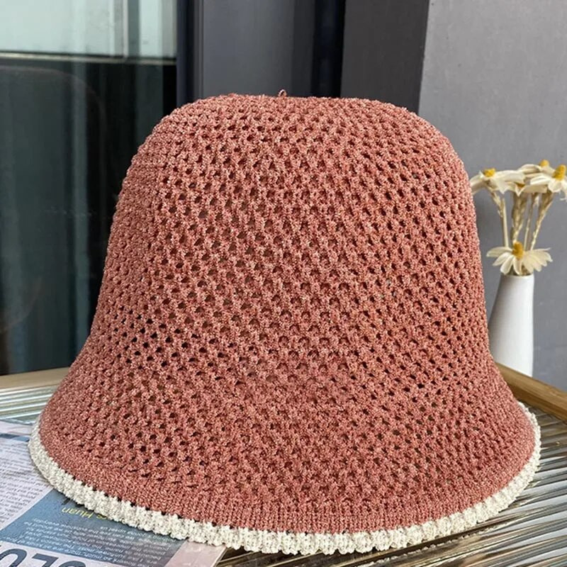 Õõnes hingav puuvillane kootud ämbrimüts naistele, mood 2023 suvine väikesed räästakübarad naistele Päikesevarju kootud kraanikausimüts